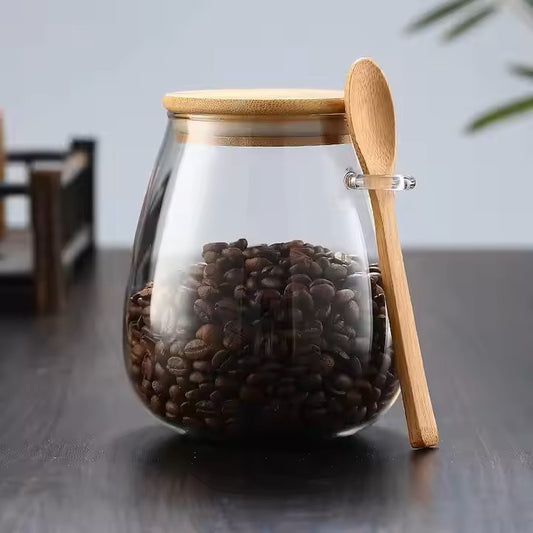 glass jar with bamboo lid & spoon