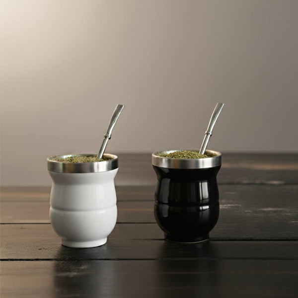 Yerba Mate cup glossy colored stainless steel double wall & straw