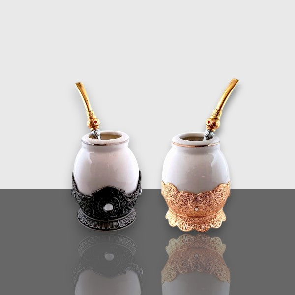 Deluxe Ceramic Mate cup with metal base & Brazilian Straw