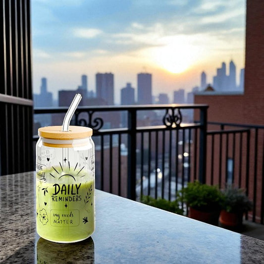 Matcha/Soda cup Hot and cold heat resistant borosilicate glass cup +straw & bamboo lid