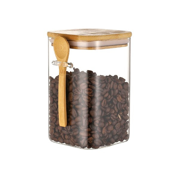 glass jar with bamboo lid & spoon