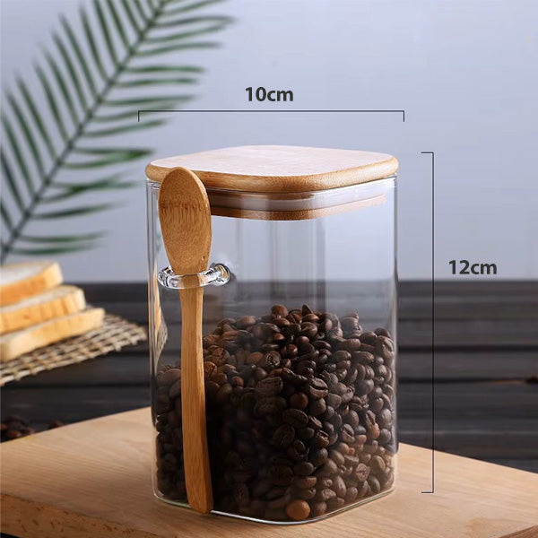 glass jar with bamboo lid & spoon