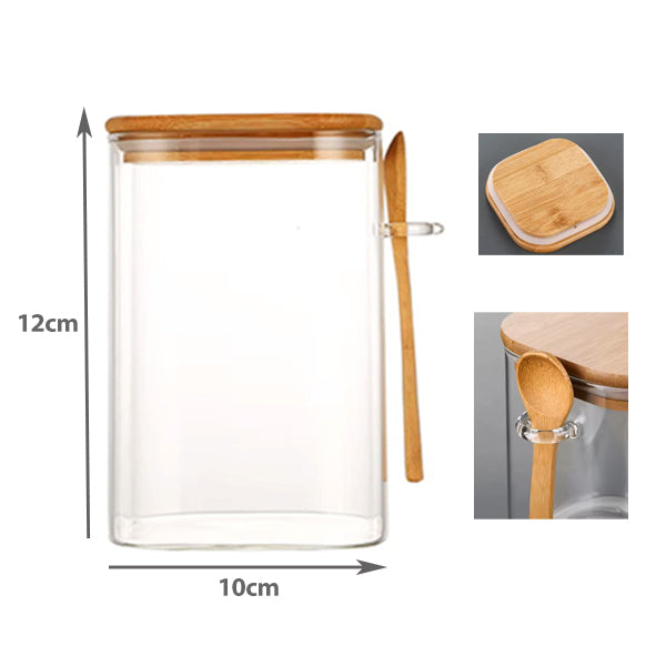 glass jar with bamboo lid & spoon