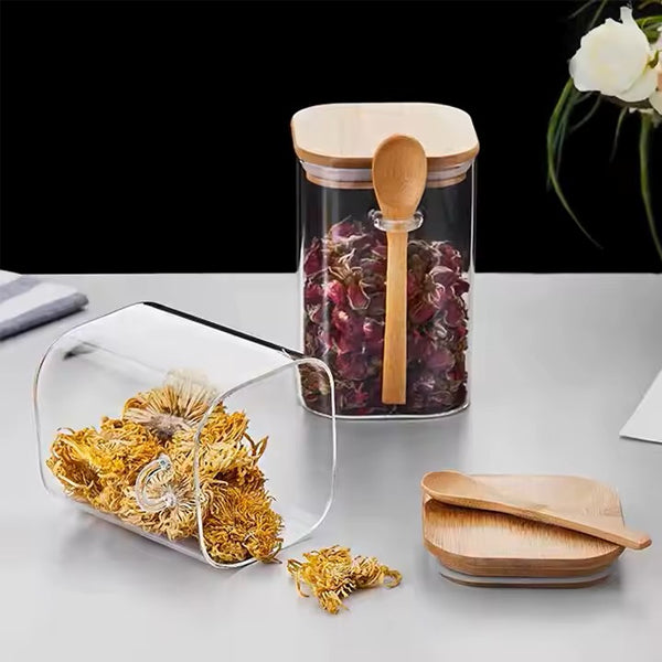 glass jar with bamboo lid & spoon