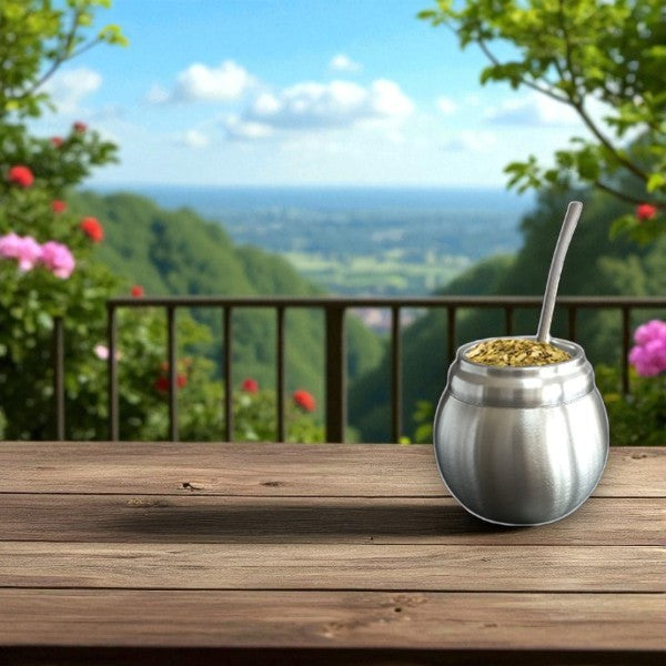 Yerba mate cup stainless steel belly double wall & straw