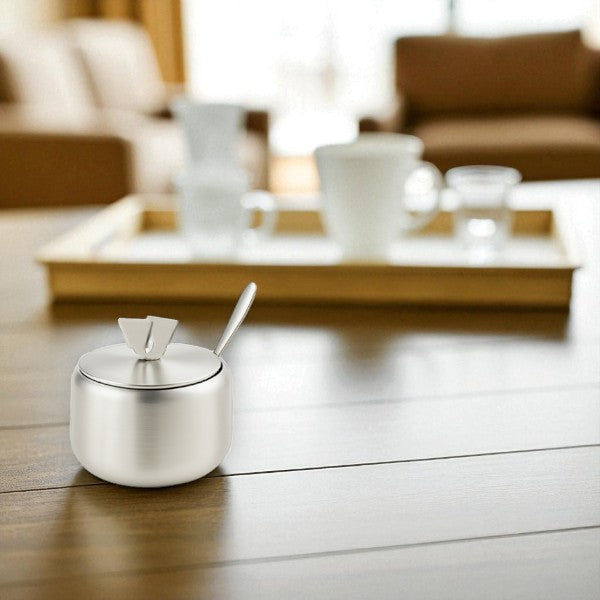 Stainless steel sugar bowl with lid & spoon