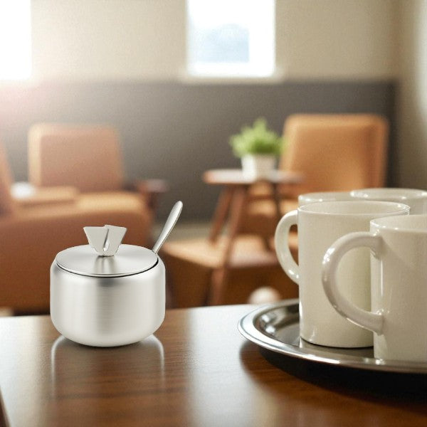Stainless steel sugar bowl with lid & spoon