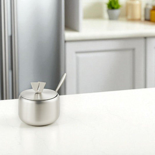 Stainless steel sugar bowl with lid & spoon