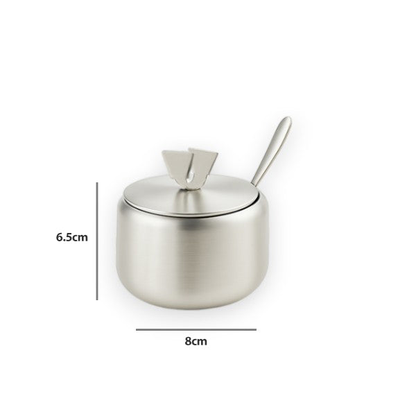 Stainless steel sugar bowl with lid & spoon