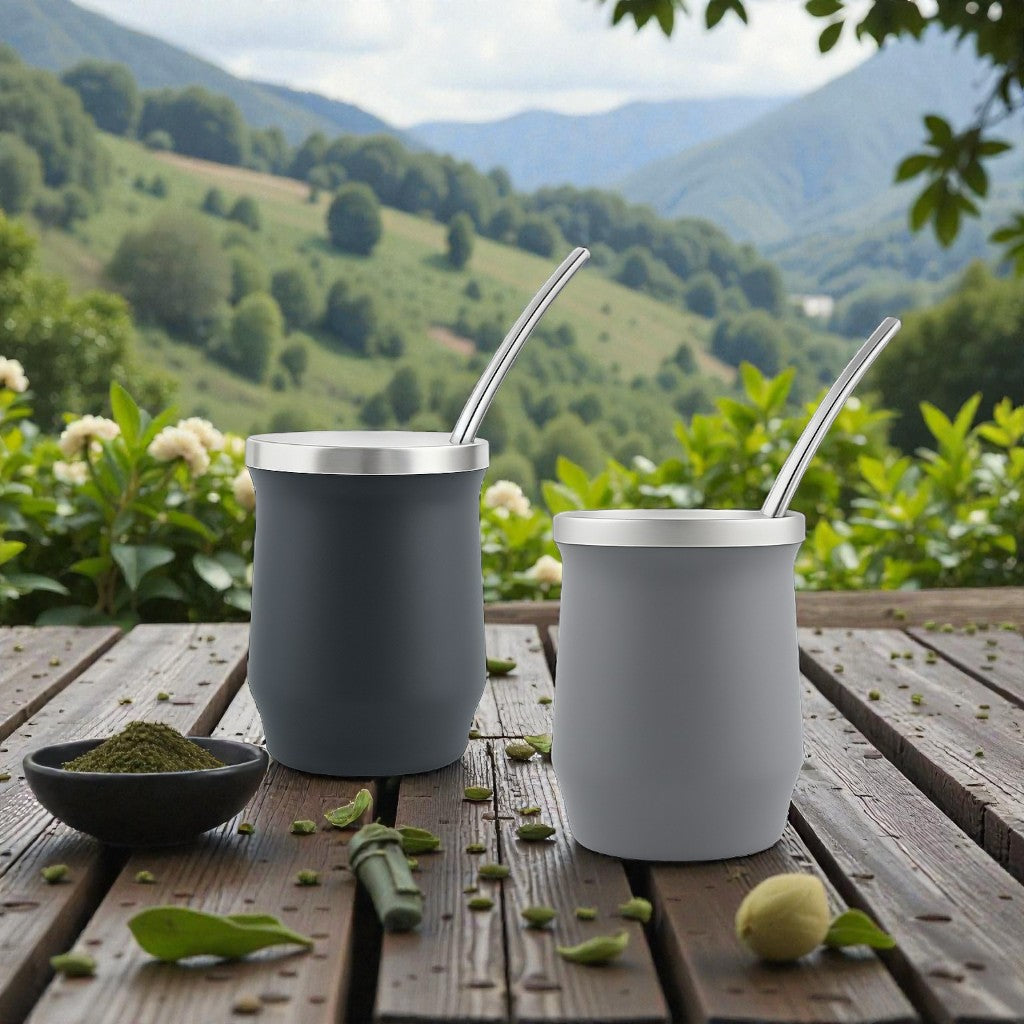 180 ml stainless steel double wall mate cups & stainless steel straws
