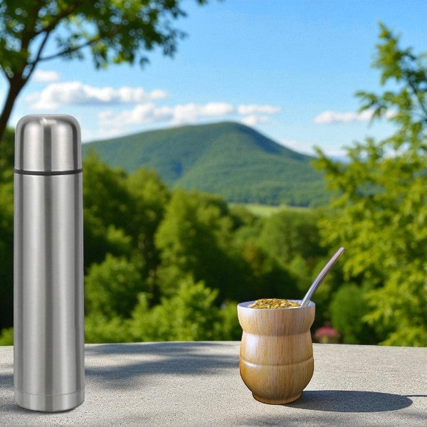Yerba Mate cup Wooden color stainless steel double wall & straw
