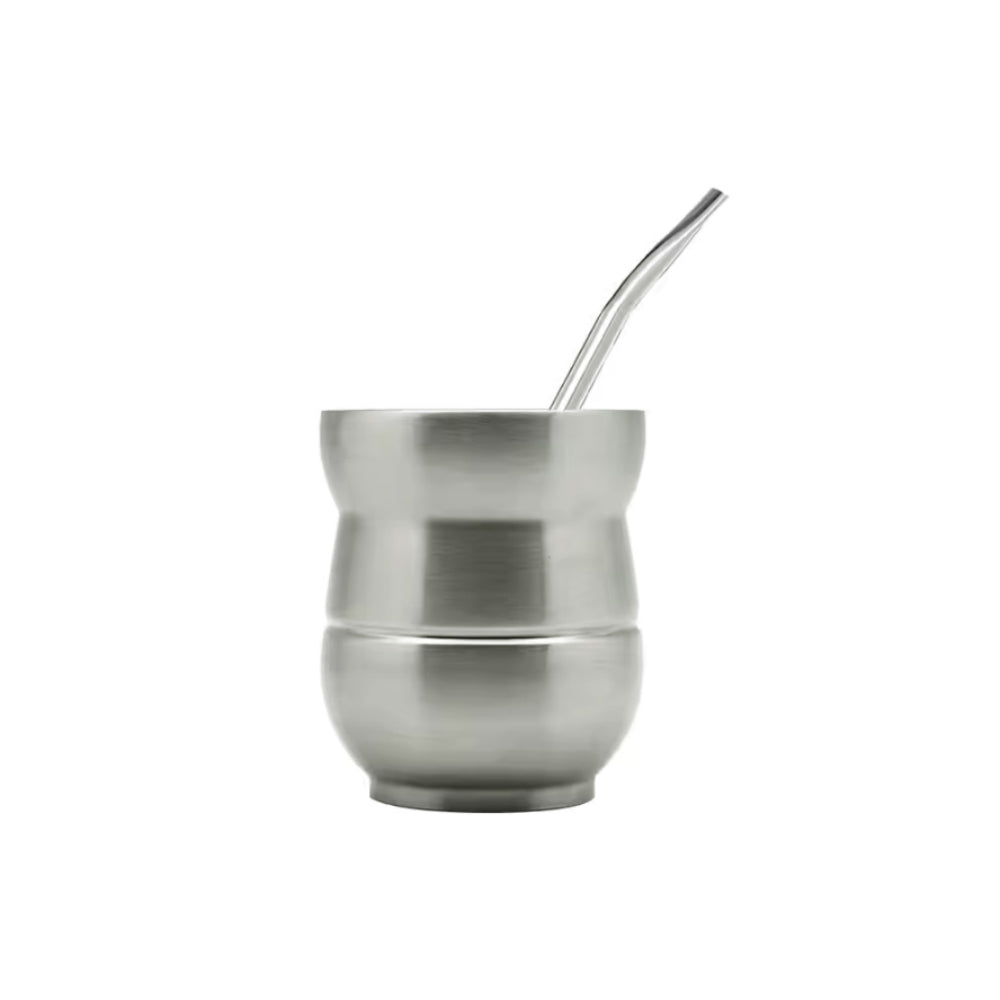 Silver color Yerba Mate double wall stainless steel cup & straw