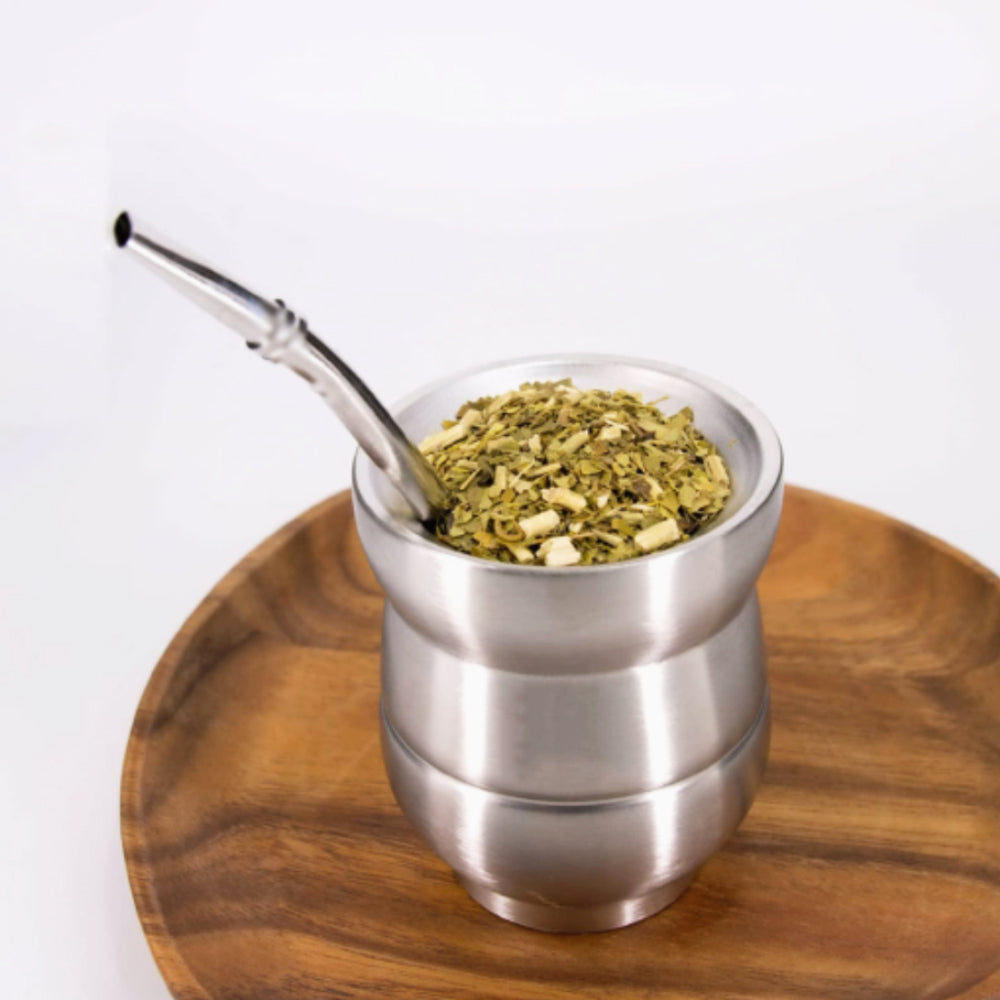 Silver color Yerba Mate double wall stainless steel cup & straw