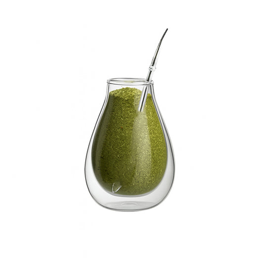 100ml borosilicate double wall yerba mate cup tear-drop shape+straw