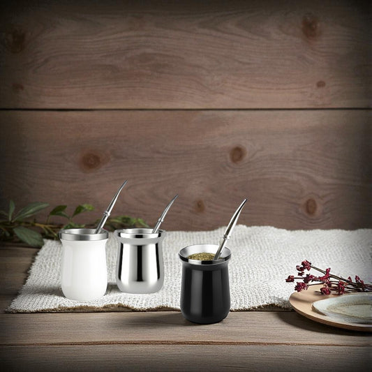 100 ml yerba mate glossy colored double wall stainless steel cup + straw