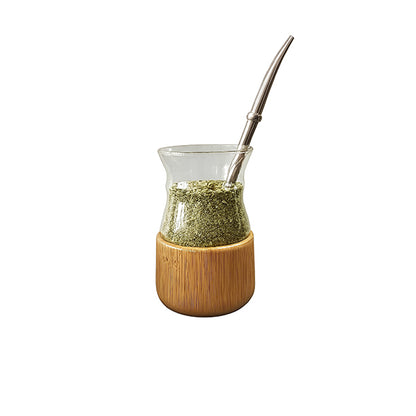 120ml Yerba mate cup clear glass+bamboo base+straw