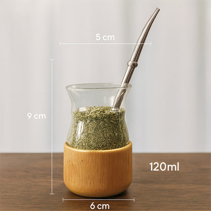 120ml Yerba mate cup clear glass+bamboo base+straw