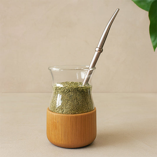 120ml Yerba mate cup clear glass+bamboo base+straw