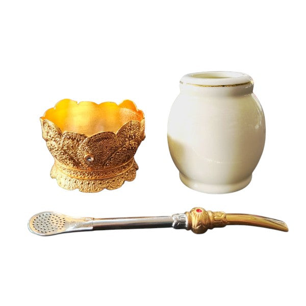 Deluxe Ceramic Mate cup with metal base & Brazilian Straw