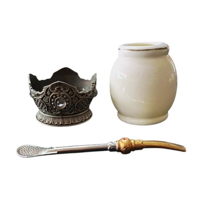 Deluxe Ceramic Mate cup with metal base & Brazilian Straw