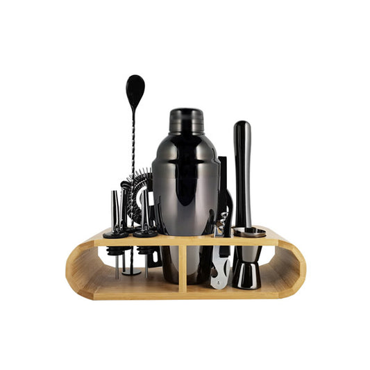 High quality stainless steel 12 pcs Metallic black Cocktail shaker set