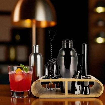 High quality stainless steel 12 pcs Metallic black Cocktail shaker set