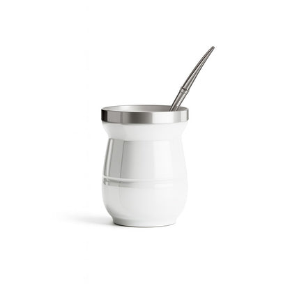 Yerba Mate cup glossy colored stainless steel double wall  & straw
