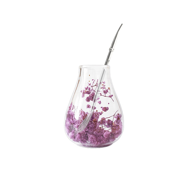 100ml dried flowers double wall yerba mate cup tear-drop shape+straw