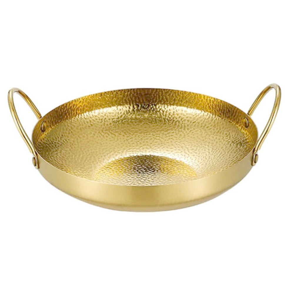 24 cm Copper/gold color plated metal serving bowl/wok with handles