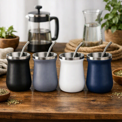 260 ml yerba mate colored double wall stainless steel + straw