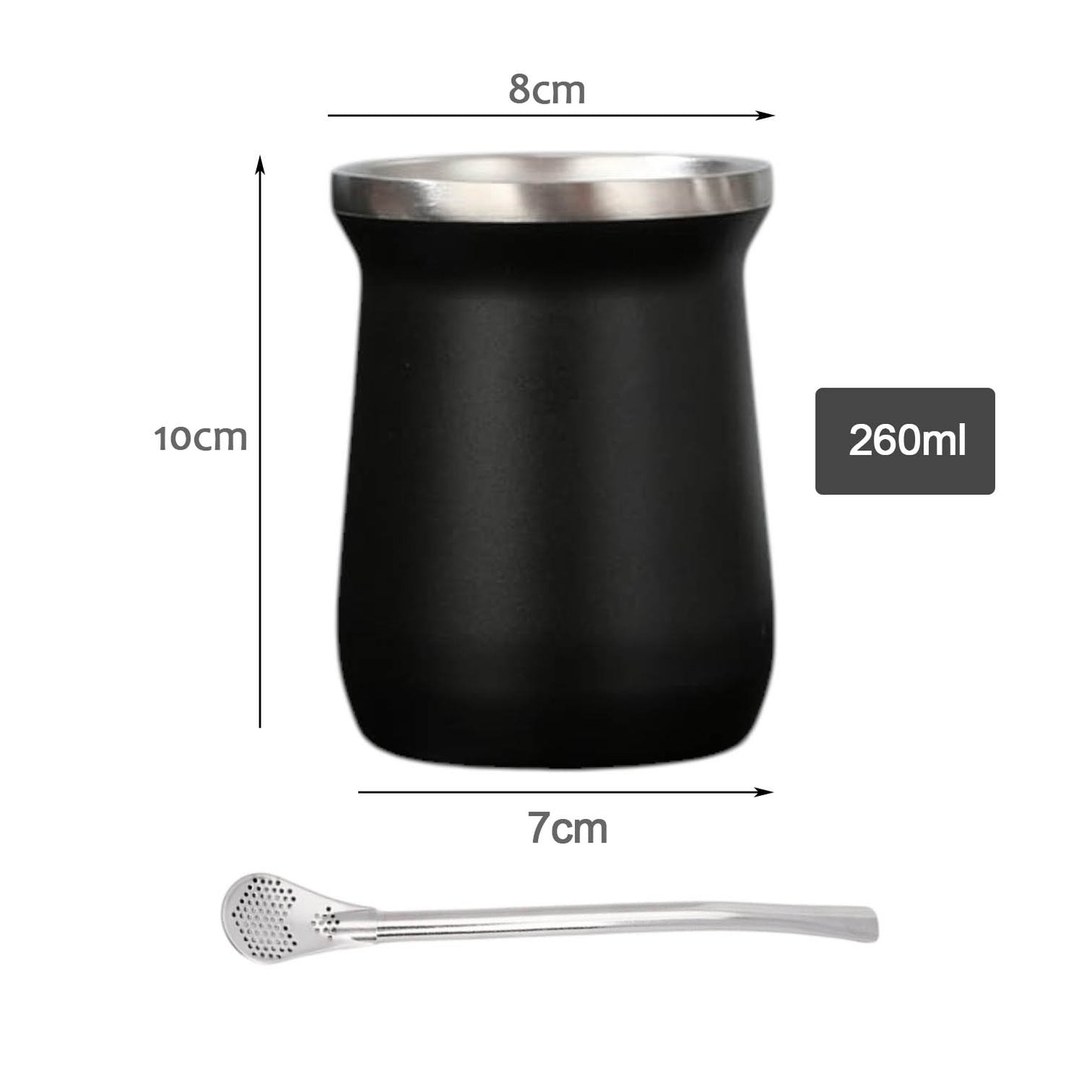 260 ml yerba mate colored double wall stainless steel + straw