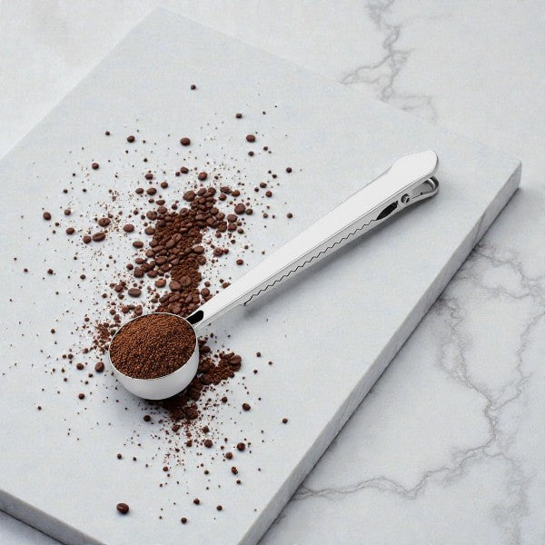 2 in 1 stainless steel coffee spoon scoop & bag clip