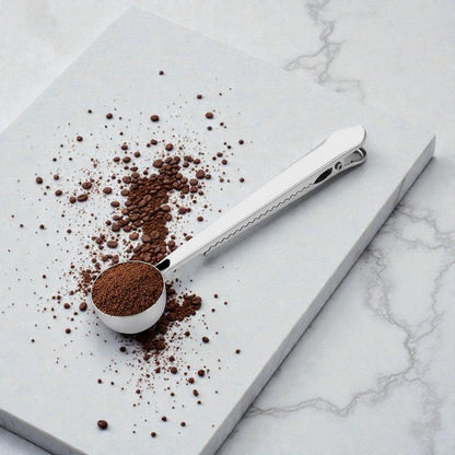 2 in 1 stainless steel coffee spoon scoop & bag clip