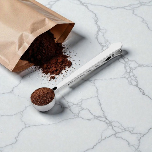 2 in 1 stainless steel coffee spoon scoop & bag clip