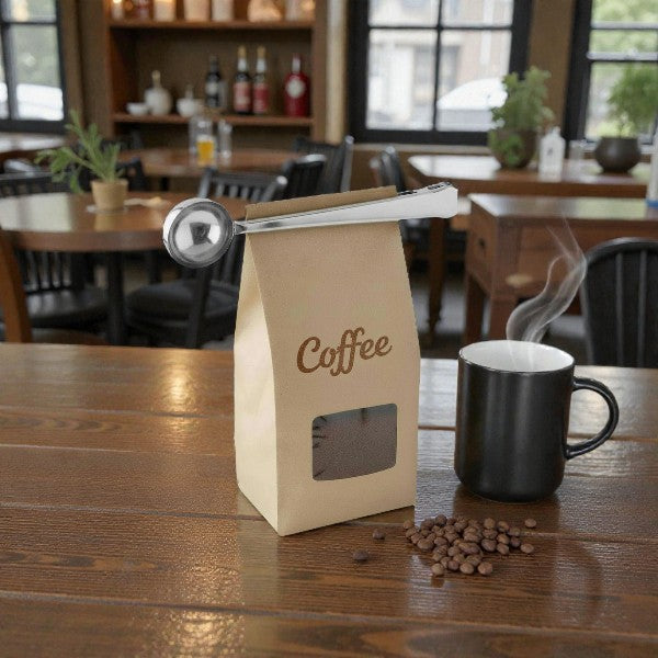 2 in 1 stainless steel coffee spoon scoop & bag clip
