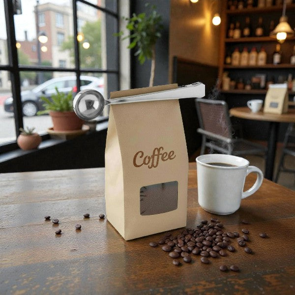 2 in 1 stainless steel coffee spoon scoop & bag clip