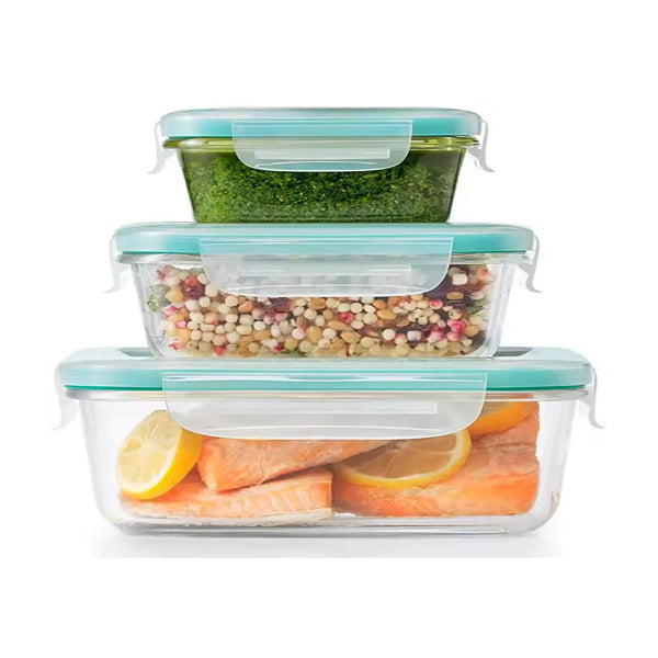 Glass rectengular vacuum food storage box 3pcs set
