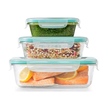 Glass rectengular vacuum food storage box 3pcs set
