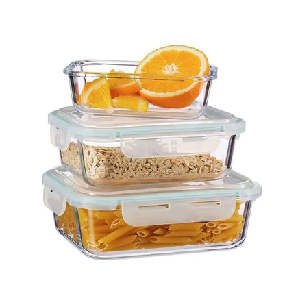 Glass rectengular vacuum food storage box 3pcs set