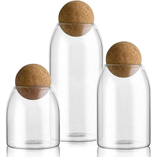3 pcs Glass jar set with cork ball lid - Cash on Delivery Lebanon