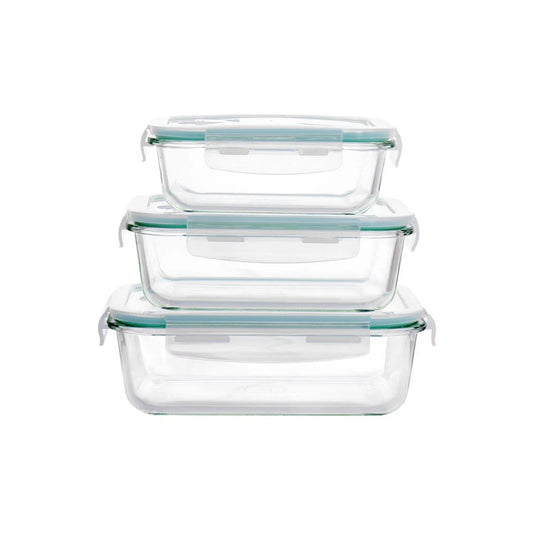 3 pcs Glass rectengular vacuum food storage box set - Cash on Delivery Lebanon