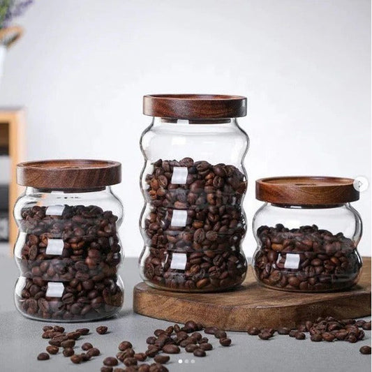 3 pcs glass jars with wooden lid - Cash on Delivery Lebanon