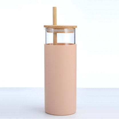 500ml Matcha/soda glass cup with silicone sleeve bamboo lid & straw