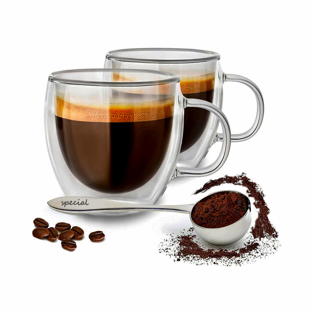 80 ml double wall glass espresso cup with handle 6 pcs set - Cash on Delivery Lebanon