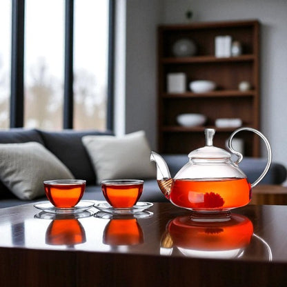 Heat resistant borosilicate glass tea pot with spiral strainer 800ml