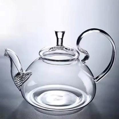 Heat resistant borosilicate glass tea pot with spiral strainer 800ml