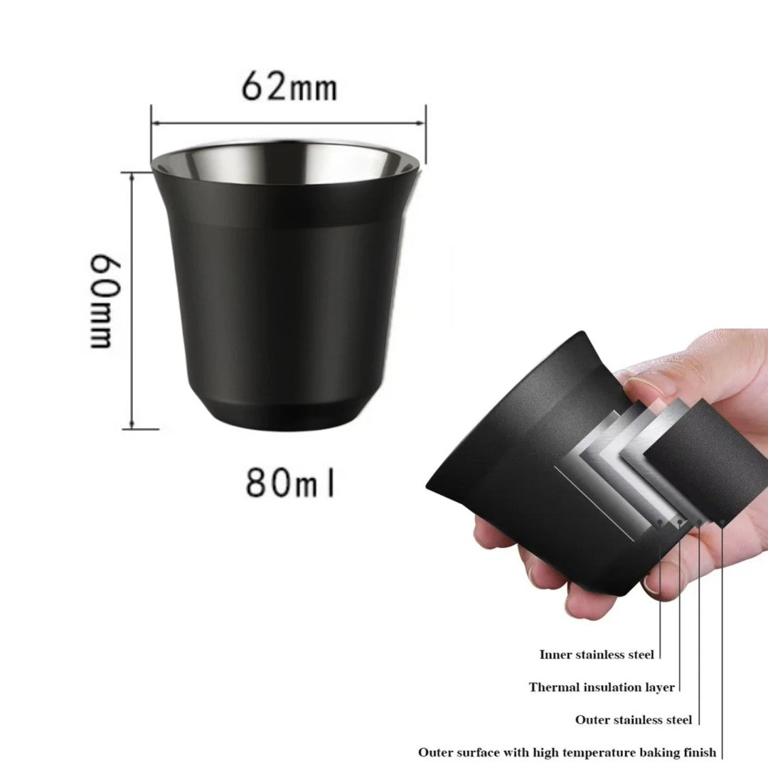 80 ml Double wall stainless steel espresso coffee cup