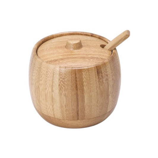Bamboo sugar/salt bowl with lid & spoon