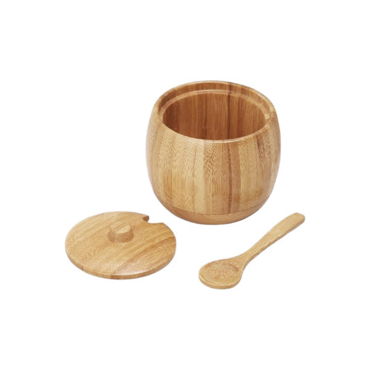 Bamboo sugar/salt bowl with lid & spoon