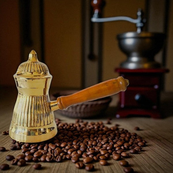 Brass art coffee warmer pot with lid
